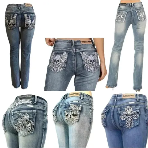 Skull McBling Bootcut Jean Stretch Rhinestone Y2k Rock emo goth Streetwear Mid Waist biker Denim Retro Crystal plusize bootcut Womenswear Bottom Pants