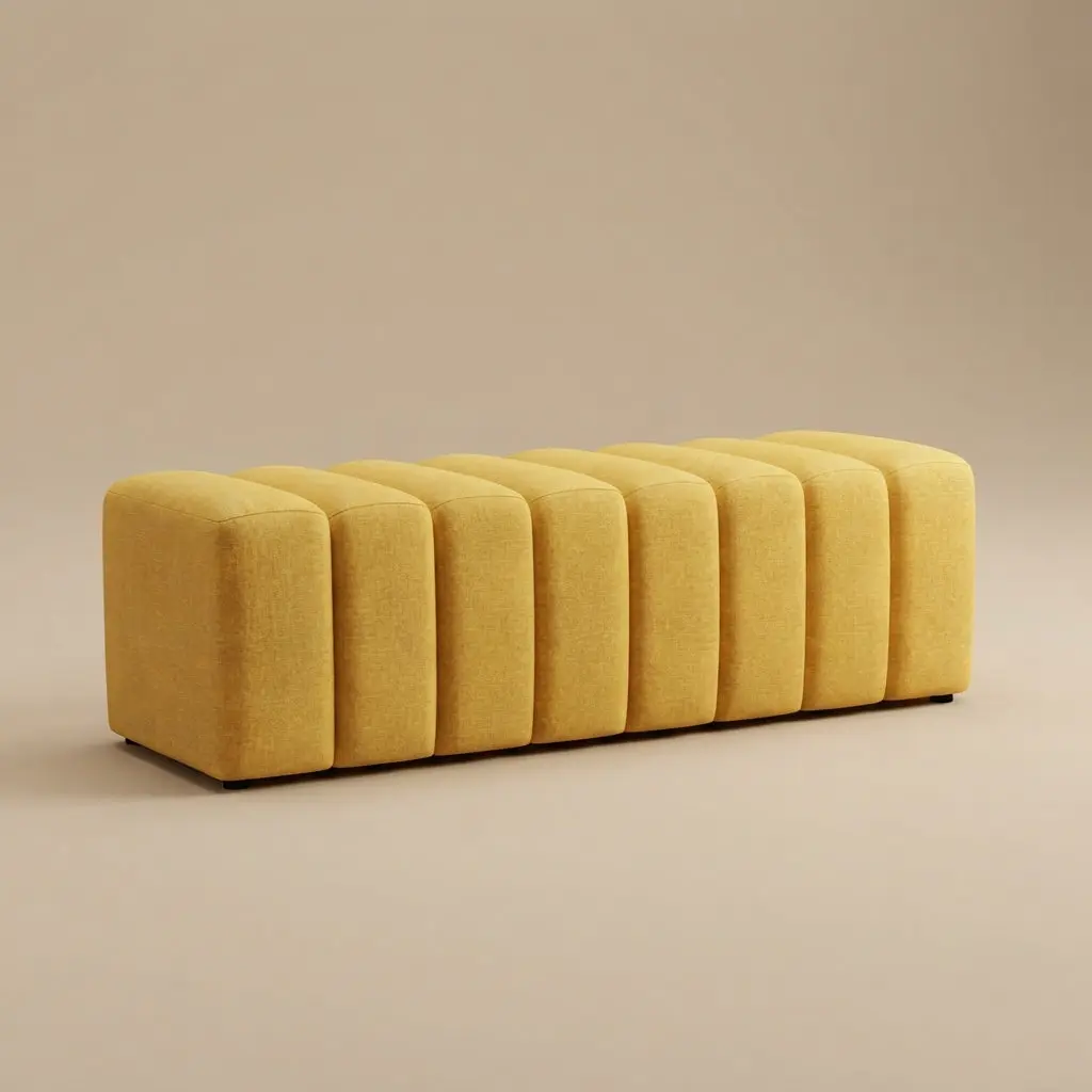 Summer Mustard Yellow Fabric Upholstered Tufted Accent Bench