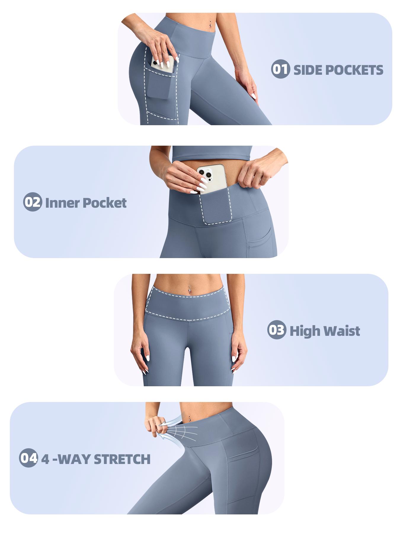 CHRLEISURE 3PCS Leggings with Pockets High Waist Women's Workout Wear Pants for Yoga Regular style and Fleece-lined style