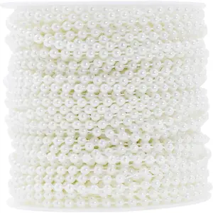 Faux 4mm White Pearl Beads Chain Roll – 44 Yards Pearls Garland Strand Strings for Wedding Decor, Floral Arrangements, Christmas Trees & Event Decorations