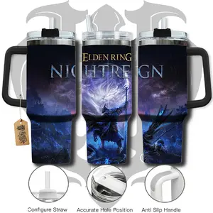 HardTimesMerch - EldenRing Nightreign  #1 40oz Handle Tumbler Stainless Steel Travel Mug, Game Inspired Vacuum Insulated Cup, Large Iced Coffee Tumbler, Manga Fighter Drinkware, Gamer Gift for Him Her