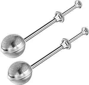 304 Stainless Steel Retractable Tea Infuser, Long Handle Single-Side Hole Reusable Loose Leaf Tea Strainer for Home & Office Brewing