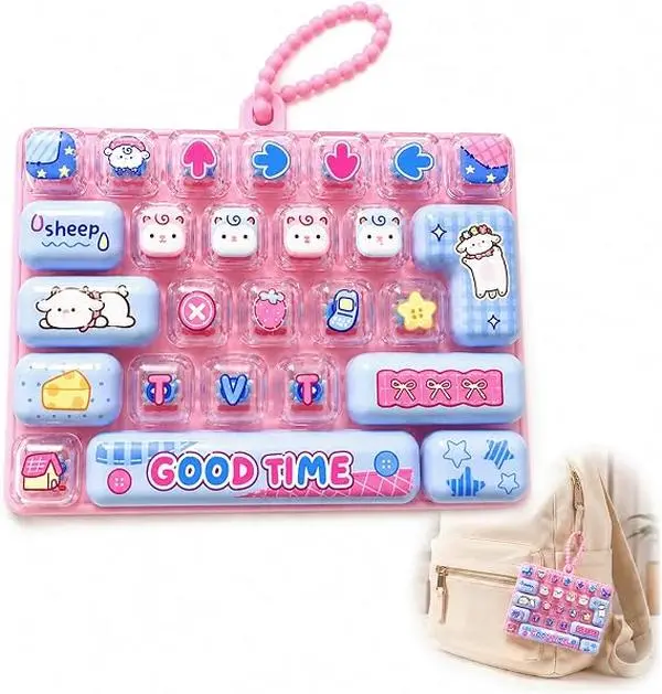 26-Key Mini Fidget Keyboard Keychain, Portable Sensory Stress Relief Toy, Cute Backpack Accessory and Gift for Kids & Adults