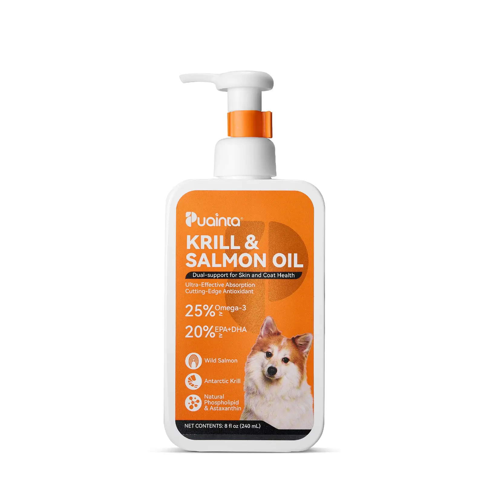 PUAINTA Krill & Salmon Oil Formula, 25% Omega 3 for Dogs and Cats, Fish Oil with EPA and DHA, for Dog Skin and Coat