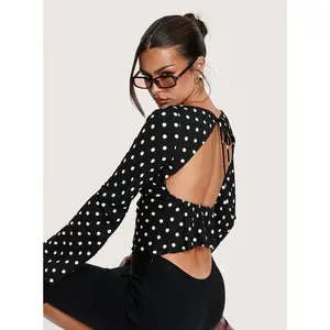 Lady Lady Long Sleeve Backless Top Black / White Polka