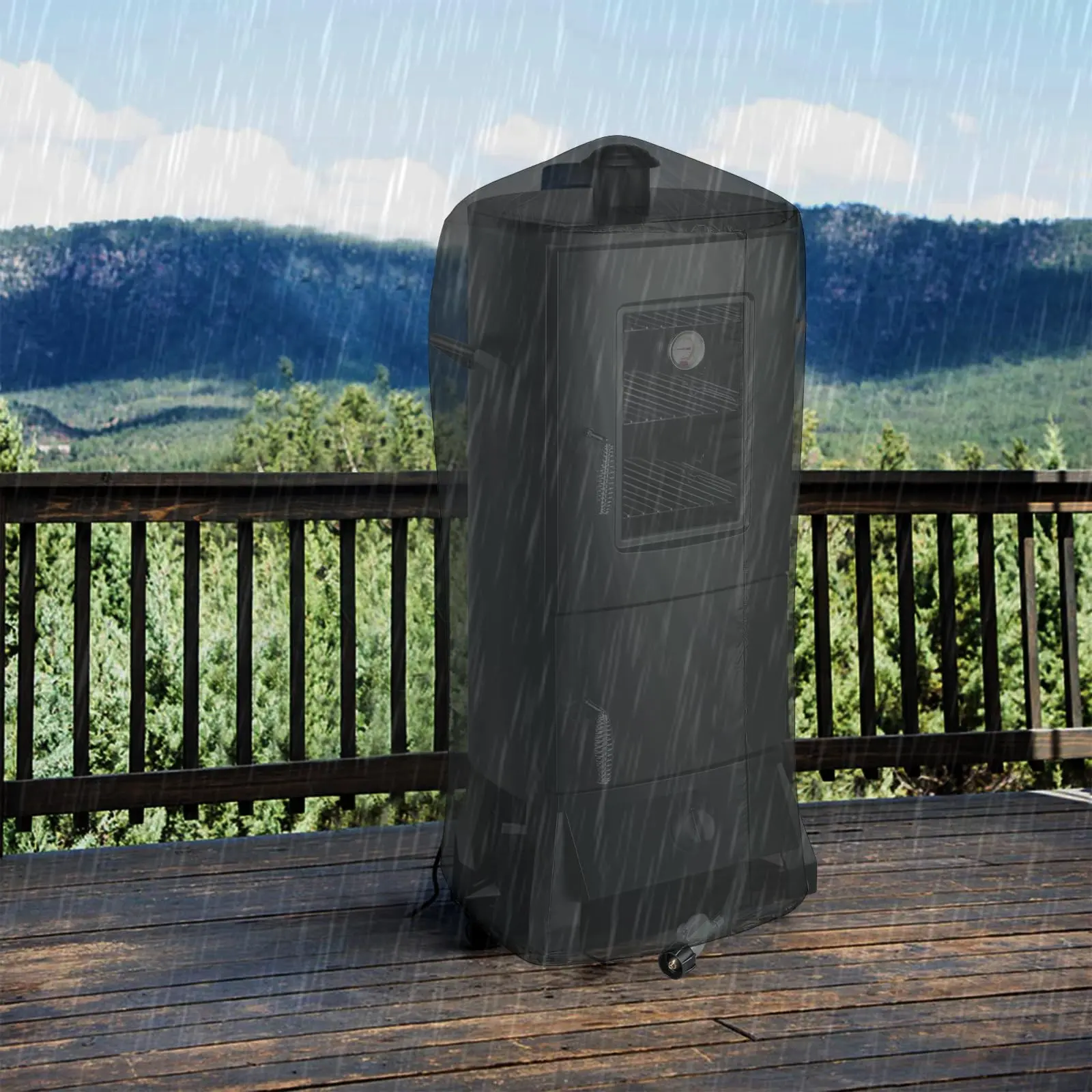 MAISON BACKYARDS Vertical Barbecue Smoker Set with Cover, Grills, 3 Removable Shelves, Temperature Control, Sturdy Alloy Steel Construction