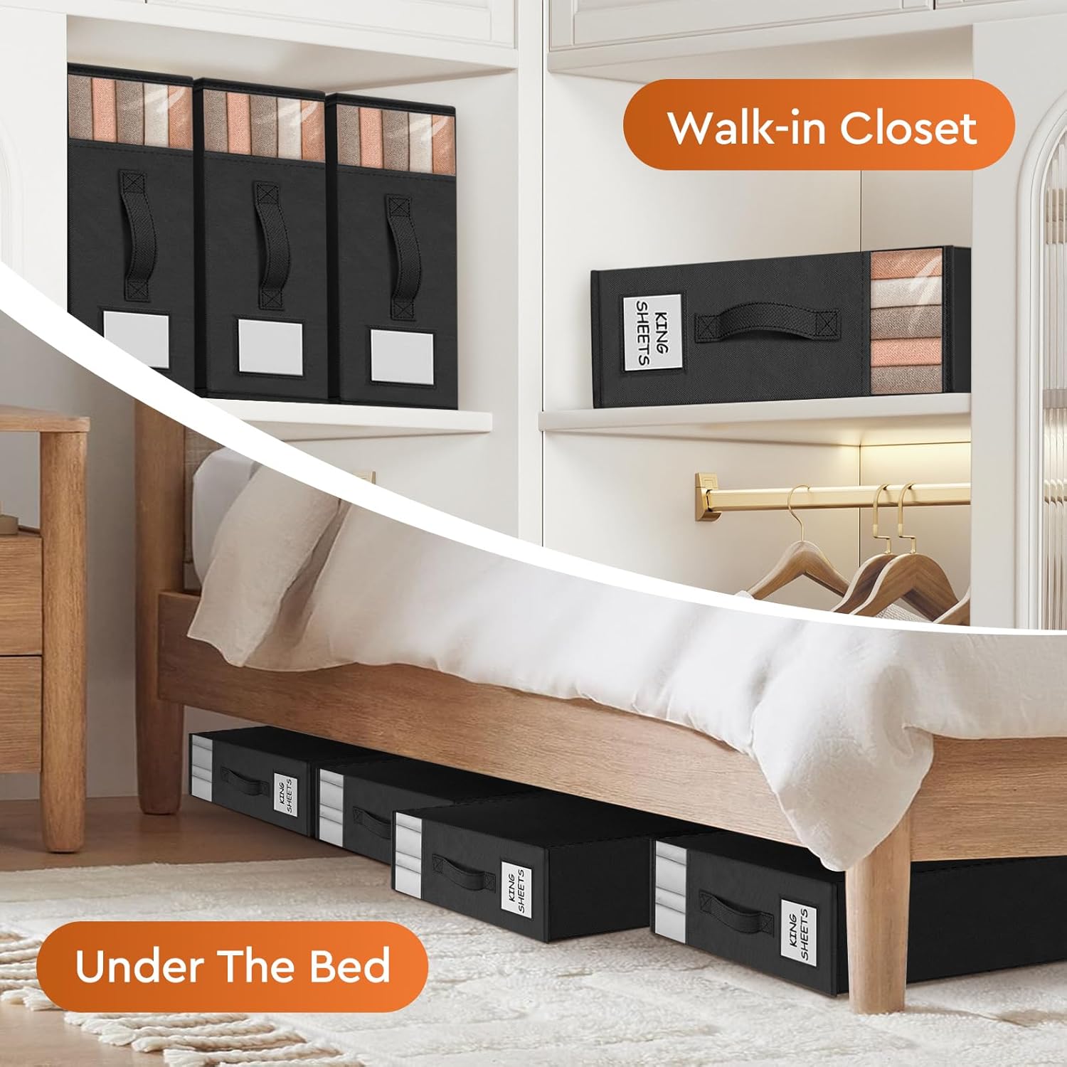 4 Pack Bed Sheet Closet Organizers and Storage,Sturdy Foldable Storage Containers with Window and Label,Storage and Organization for Bedding Sheets,Duvet Covers,Blankets