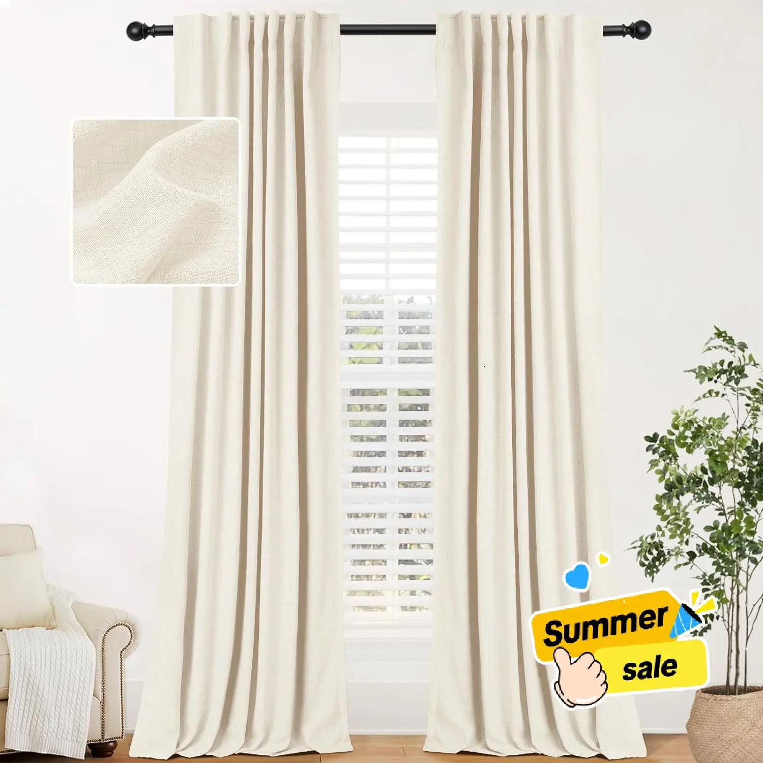 Back To School,Inovaday 2pcs Blackout Curtains Linen Curtains For Living Room, Back Tab Thermal Insulated Black Out Curtains Farmhouse Style Heavy Duty Easy Maintenance Outdoorfun