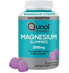 Qunol Magnesium Gummies for Adults, 200mg Elemental Magnesium (from 1,750mg Magnesium Citrate), High Absorption Magnesium Supplement, Supports Nerve, Bone and Muscle Health, Vegetarian, 90 Count