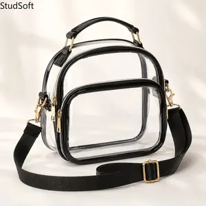Women Clear Crossbody Bag Front Pocket Adjustable Shoulder Strap Portable Transparent Bag Stadium Approved Concert Travel Daily Use Purse