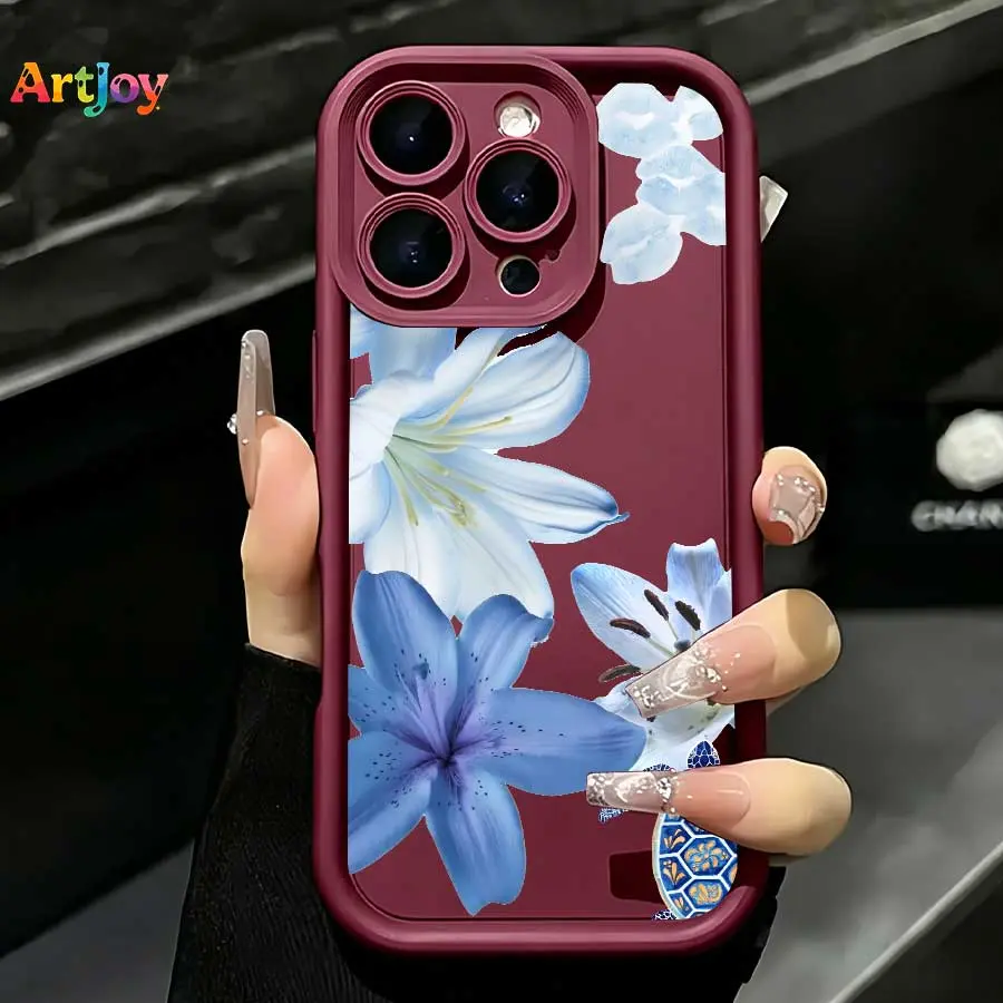 Minimalist Watercolor Blue Flowers TPU Phone Case - Matte, Shockproof Soft, Durable, Straight Edge, Camera Guard, Plug-and-Play with Protector for Galaxy S25,S24,S23,S22,S21 PLUS,FE,Ultra,A33 & iPhone17,17 Pro Max,16,15,14,13 (Birthday Gift)