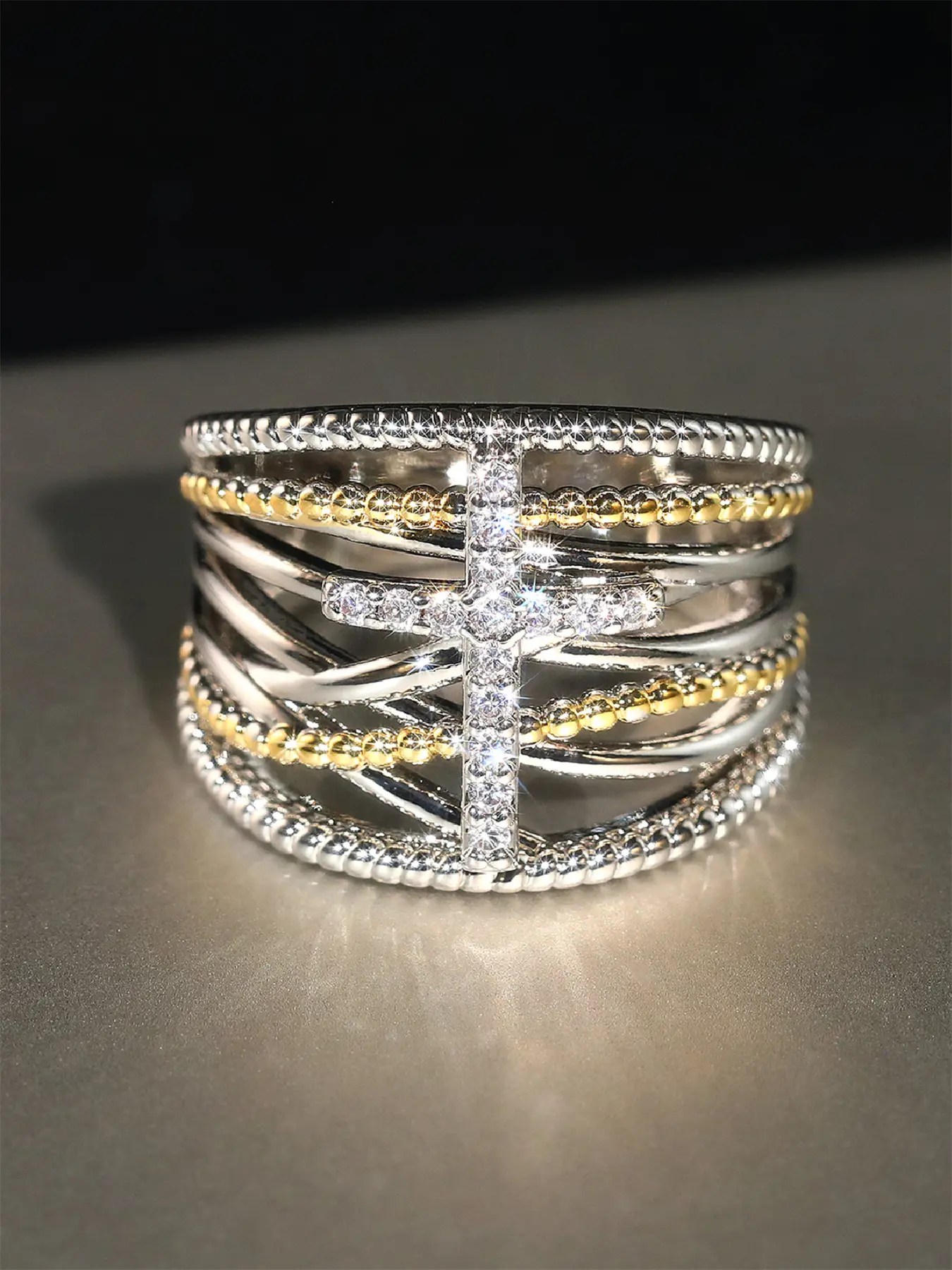 Women's Fashion Cross Hip Hop Zircon Ring, Casual Cubic Zirconia Rings for Wedding Engagement Anniversary Party Gift, All Seasons Wear, Stackable Finger Rings, Unique Rings, Copper Inlaid Zircon
