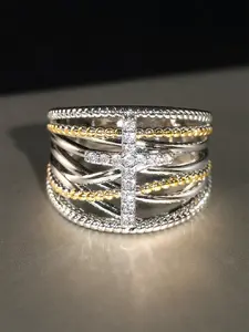 Women's Fashion Cross Hip Hop Zircon Ring, Casual Cubic Zirconia Rings for Wedding Engagement Anniversary Party Gift, All Seasons Wear, Stackable Rings