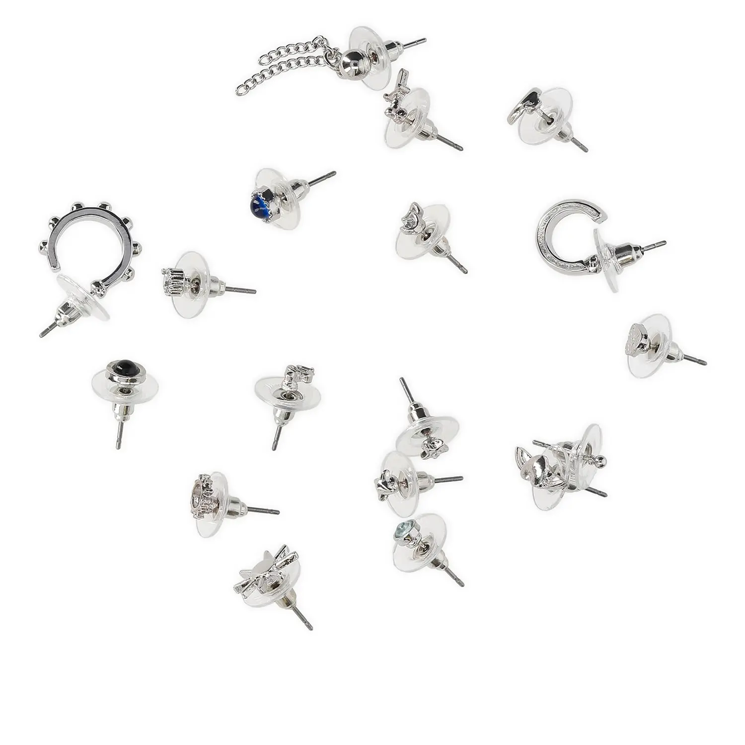 Edgy Curated Costume Jewelry Earrings Pack - Silver Mixed Motifs, Y2K Vibe Fashion Accessories