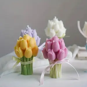 Tulip Floral Bouquet Candle - Decorative Home Decor with Plants, Vegetable-Inspired Accents for Room Decor