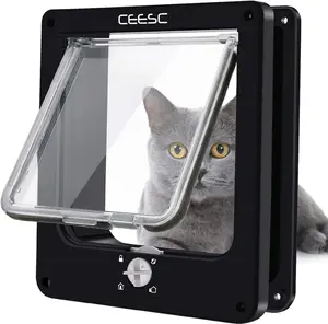 CEESC Medium Cat Door for Interior/Exterior Door, Weatherproof, Black, Rotary 4 Way Locking Pet Door for Cats & Dogs with Circumference < 15.75", Upgraded Version