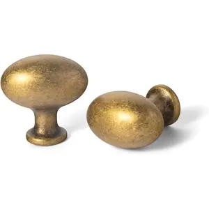 1.2Inch(36MM) Oval Antique Brass Cabinet Knobs, Zinc Alloy Drawer Knobs for Dresser Cupboard Wardrobe, 6 Pack