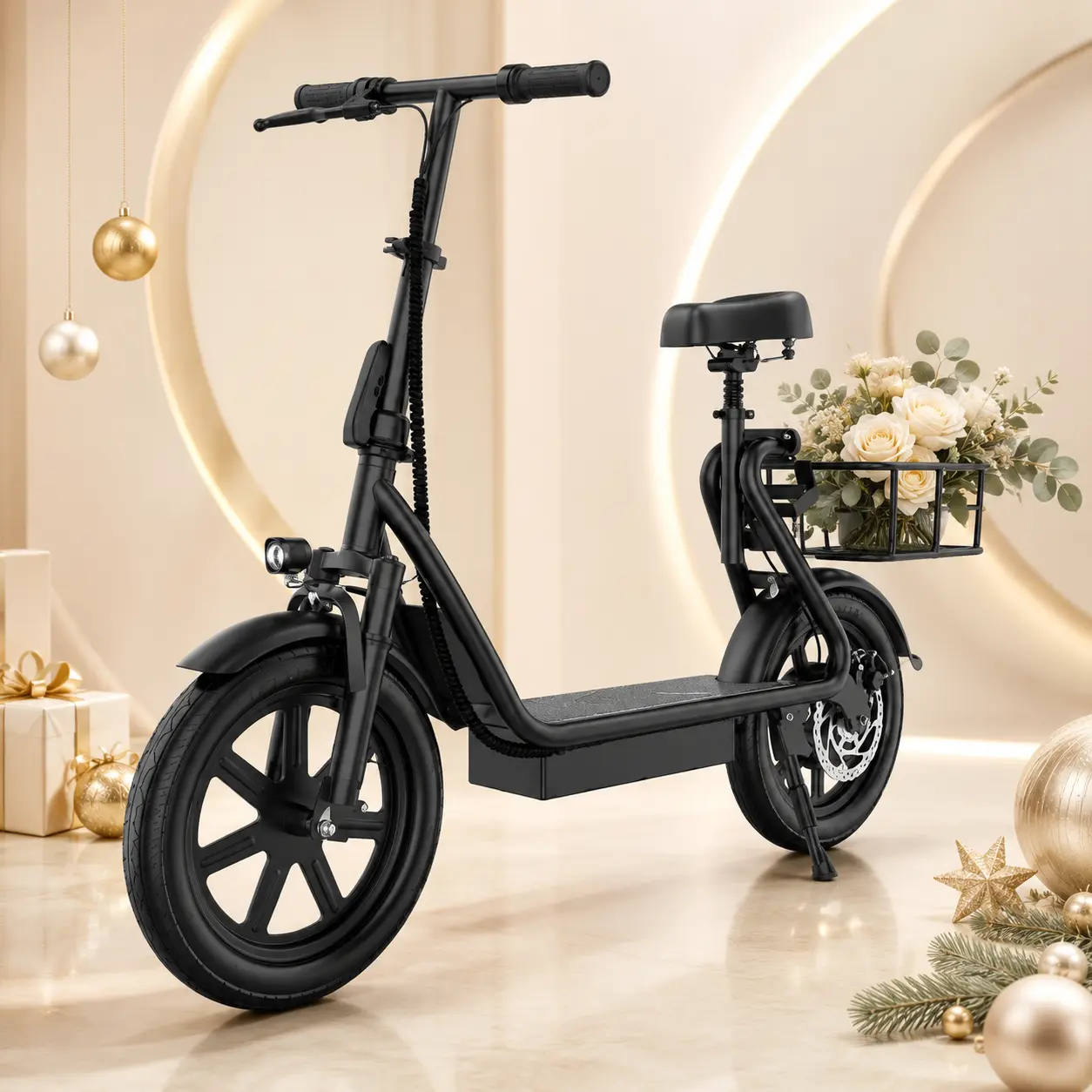 Electric Scooter for Adults with Seat,48V 10.4Ah Battery, Top Speed 22 mph, Driving Range 21-27 Miles, Pet-Friendly Design with Rear Basket.SummerWins,Father's Day Gife