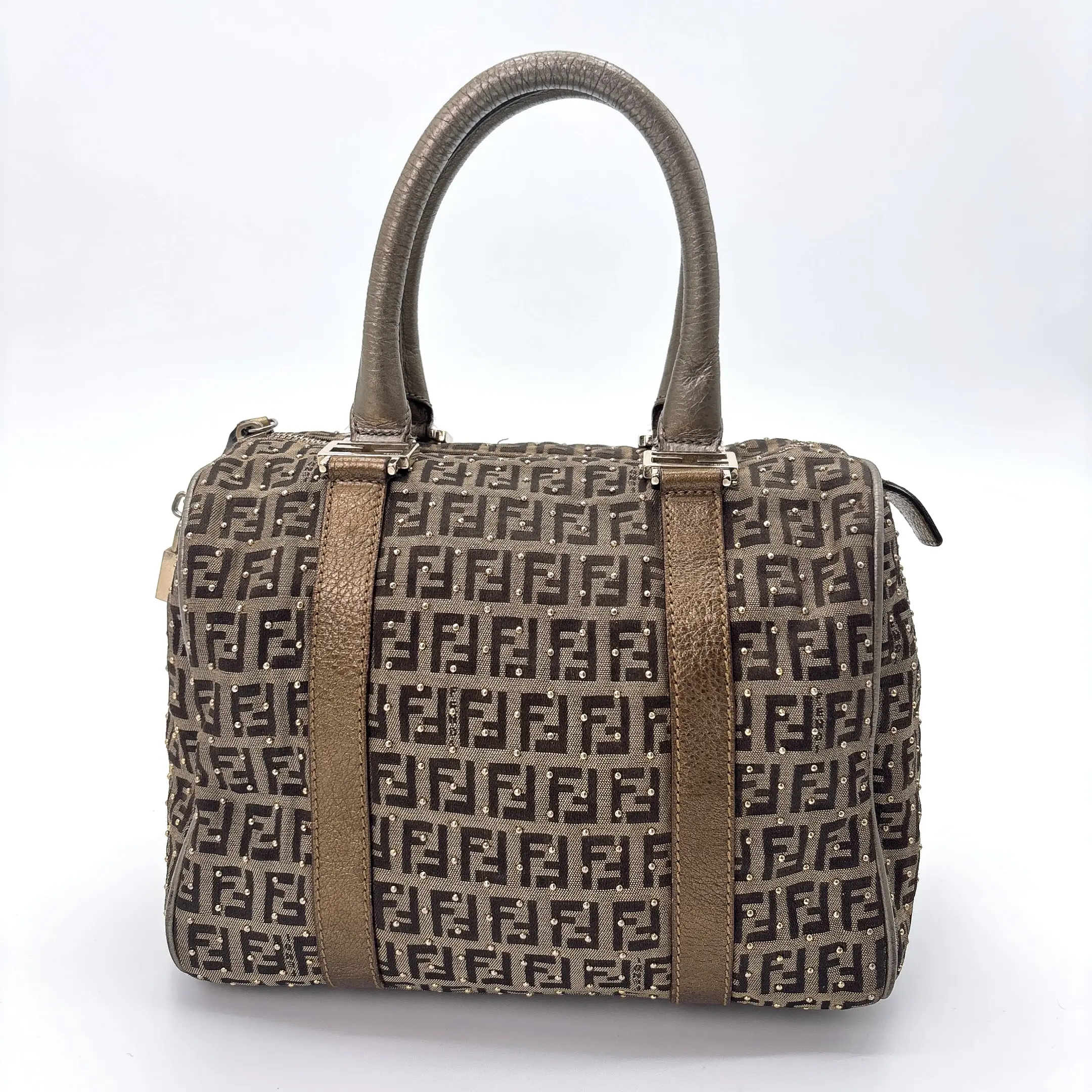 Pre-owned FENDI canvas Top Handle Bags france Tote Bags Handbag with Gold Hardware and Adjustable Strap for Everyday Use