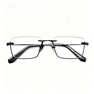 FIANPOR Men's Business Semi Rimless Titanium Pure Titanium Eyeglass Frame Unisex Lightweight & Comfortable