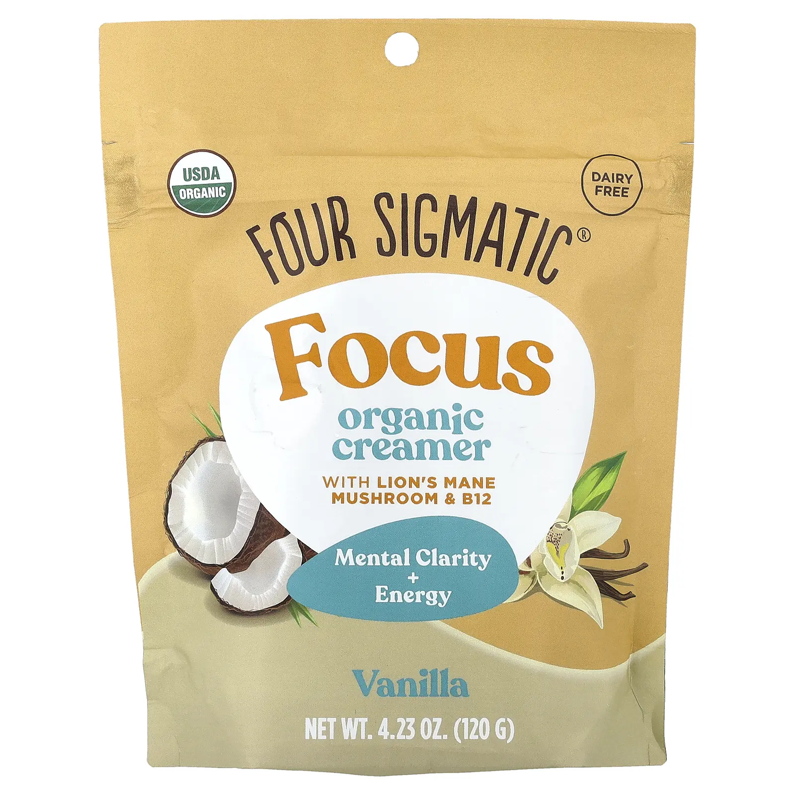 Four Sigmatic Focus, Organic Creamer, Vanilla, 4.23 oz (120 g)