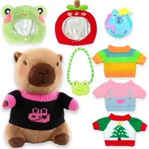 10.2" Dress-Up decorative collectible accessory Capybara soft fluffy material Plushie toy unique requested gifts , Capybara Stuffed Animal with 8/9 Outfit Accessories (2 Hats, 4 Sweaters, 2/3  Bags)