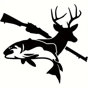 Hunting and Fishing Vinyl Stickers | Deer, Fish, and Gun Design | Durable Adhesive Suitable for Cars, Trucks, Trucks, Walls, and Laptops Truck Car Decal Truck Decals