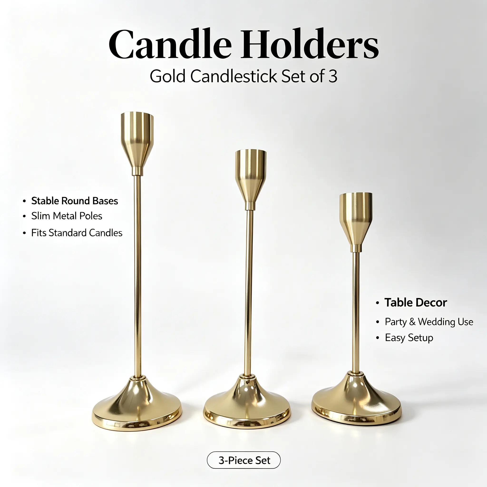 3-Piece Vintage Metal Cone Candle Holders, Elegant Home Decor for Weddings, Dinners 3-Piece Vintage Metal Cone Candle Holders, Elegant Home Decor for Weddings, Dinners