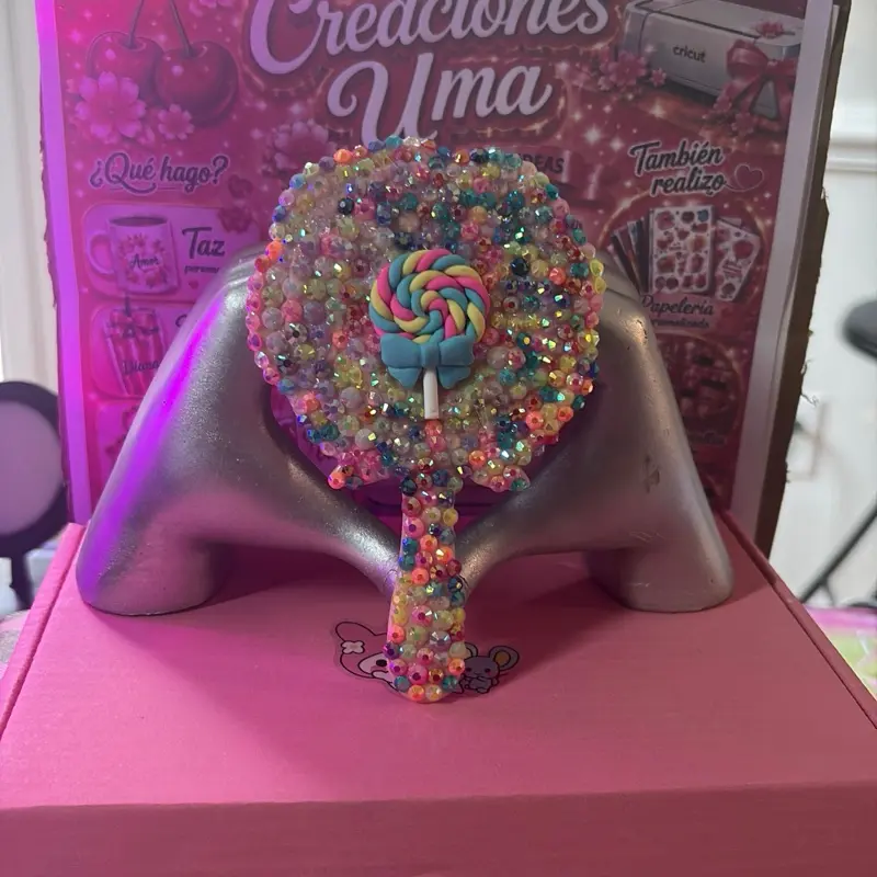 Hand mirror decorated with sparkling rhinestones (Christmas style)