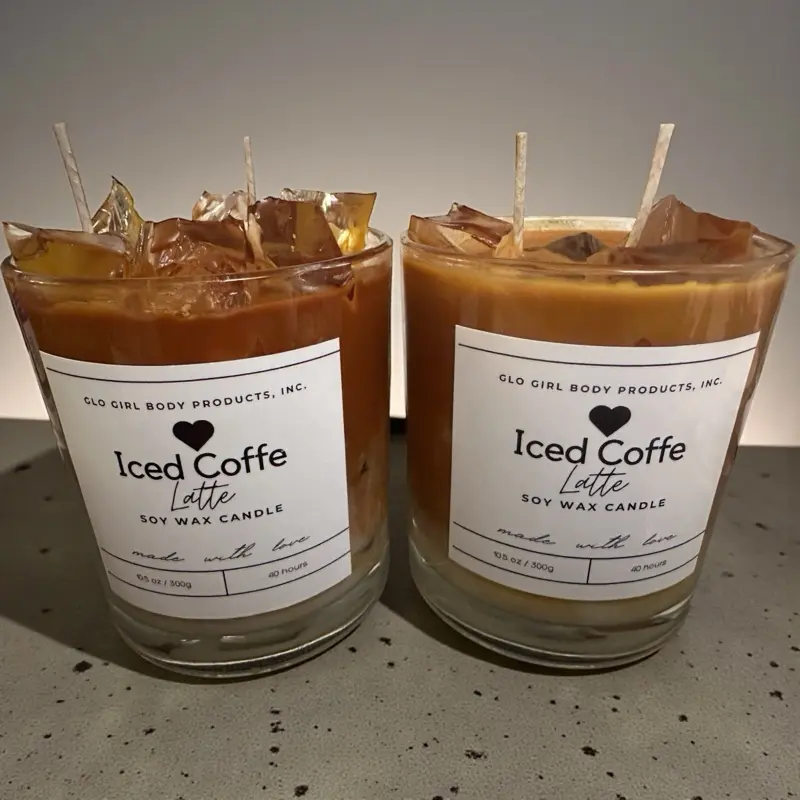 Glo Girl Body Products 14 oz Iced Coffee Latte Aroma Natural Soy Wax Candle - Made with Love, Clean Burning, Handmade, 55-65 Hour Burn Time, No Caffeine, Creamy Finish Home Decor Decoration Supply for Home, Office