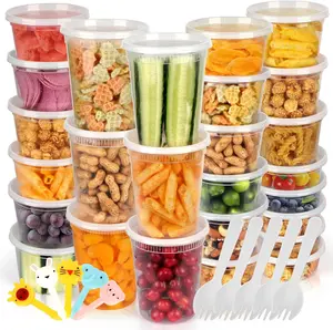 [60 Pack,3 Sizes] Food Storage Containers with Lids, 50 Combo Pack 8oz, 16oz, 32oz Airtight Deli Food Container w 10 Spoons, BPA-Free Leakproof Takeout Meal Prep Dishwasher, Microwave, Freezer Safe