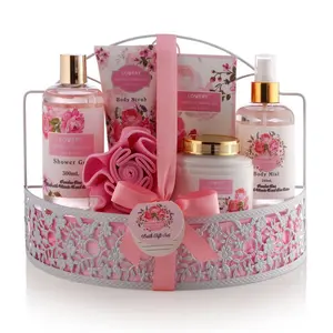Spa Gift Basket - Wild Rose & Raspberry Leaf In Bath Caddy