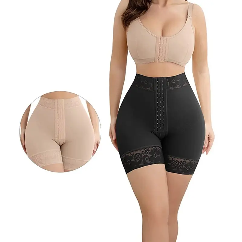Women's Plain Lace Trim Leg Shaping Bottom, Tummy Control Compression Butt Lifting Zipper Shorts, Women's Shapewear Bottoms for Daily Wear, Highwaist Girdle, Underwear for Women, Womenswear