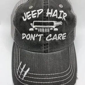 Jeep Hair Don’t Care Trucker Hat, Embroidered Design Baseball Cap