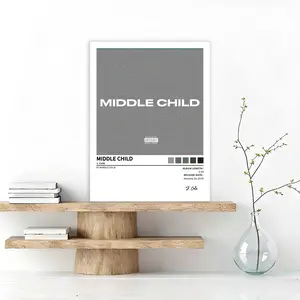 J.cole - MIDDLE CHILD - Music album cover, home décor, bedroom/dorm birthday/Christmas/New Year's gift, suitable for living room and sleeping area, retro style, hip-hop music fans, frameless.
