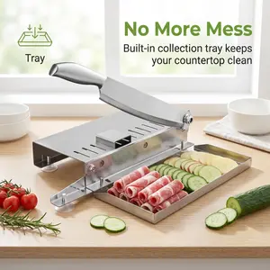 Manual Frozen Meat Guillotine Slicer, Thickened Stainless Steel Body With Material Tray Sharp Blade For Effortless Cutting