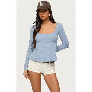 Edikted Women's Sare Striped Babydoll Henley Top