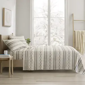True North by Sleep Philosophy TN20-0520 108 x 102 x 0.13 in. Cozy Cotton Flannel Printed Sheet Set, Gray & Taupe Nordic - King Size
