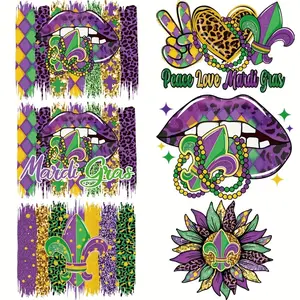 Mardi Gras Themed Heat Transfer Vinyl Sticker, 6 Counts/set DIY Iron-on Patches for Clothing, Washable and Durable Decorations