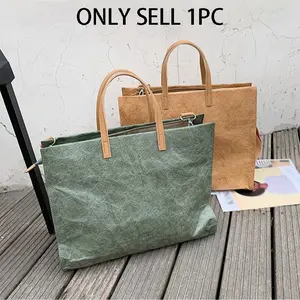 1pc Kraft Paper Tote Bag, Commuter Shoulder Bag, Waterproof, Large Space, for Women, Daily Shopping, Vintage Style Handbag