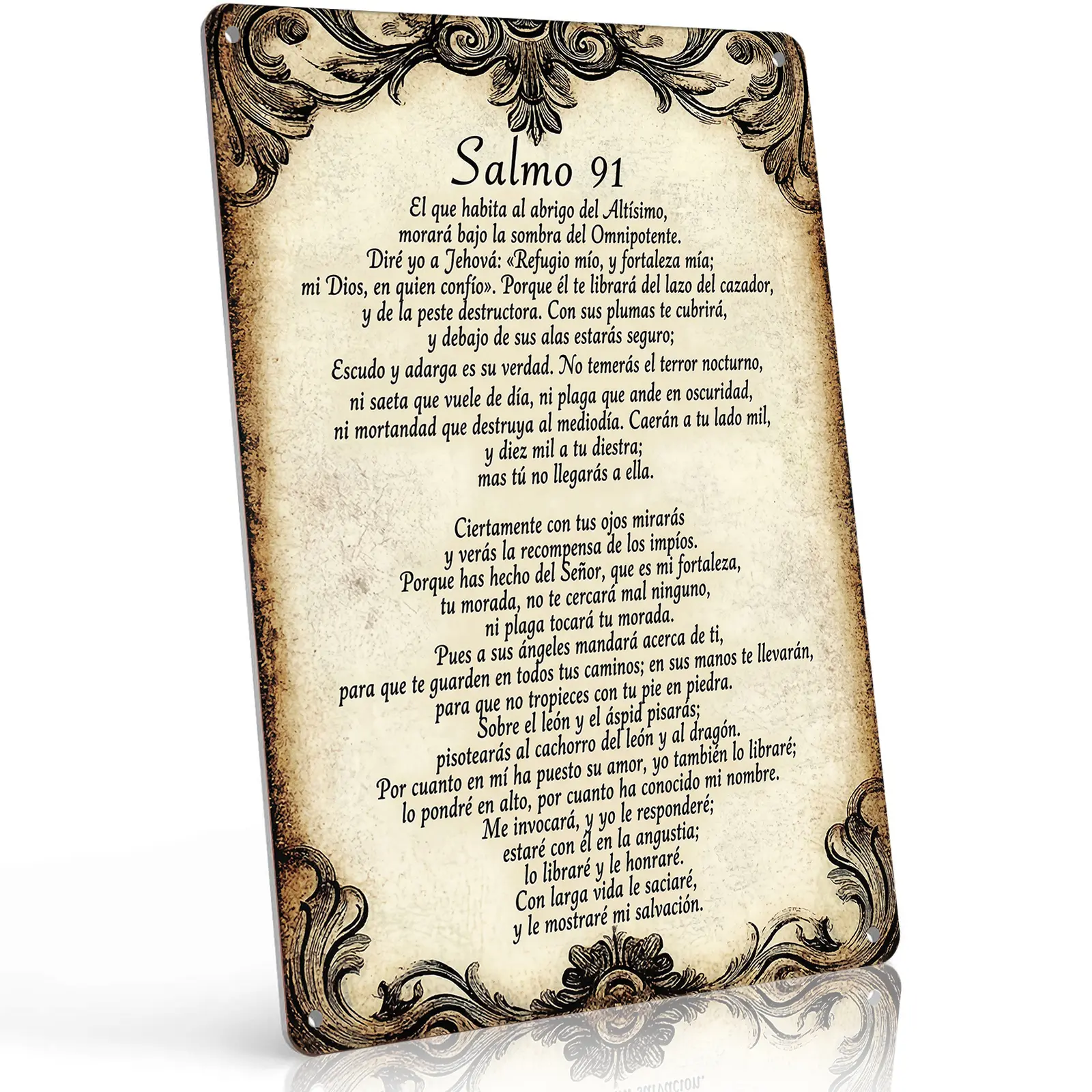 Salmo 91 Spanish Psalm Aluminium Metal Sign - 8x12 in Retro Religious Wall Decor for Church, Home - Inspirational Christian Gift for Spanish-Speaking Faithful