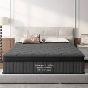 Black Mattress, Hybrid Mattress, Medium Firm with Memory Foam and Pocket Springs, Breathable Cover Bed in a Box