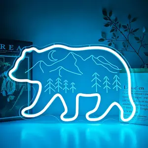 Bear Neon Sign, Mountain Bear LED Lighting, Adjustable Brightness, Wall Decor for Bedroom, Office, Living Room, Forest Animal Theme