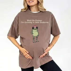 Hold On Partner I'm Growing A Little Buckaroo Shirt Cowboy Baby Cowboy Frog Shirt Cowgirl Pregnancy Baby Cowboy Tee Funny Frog Shirt Unisex 100% Cotton Party Wear
