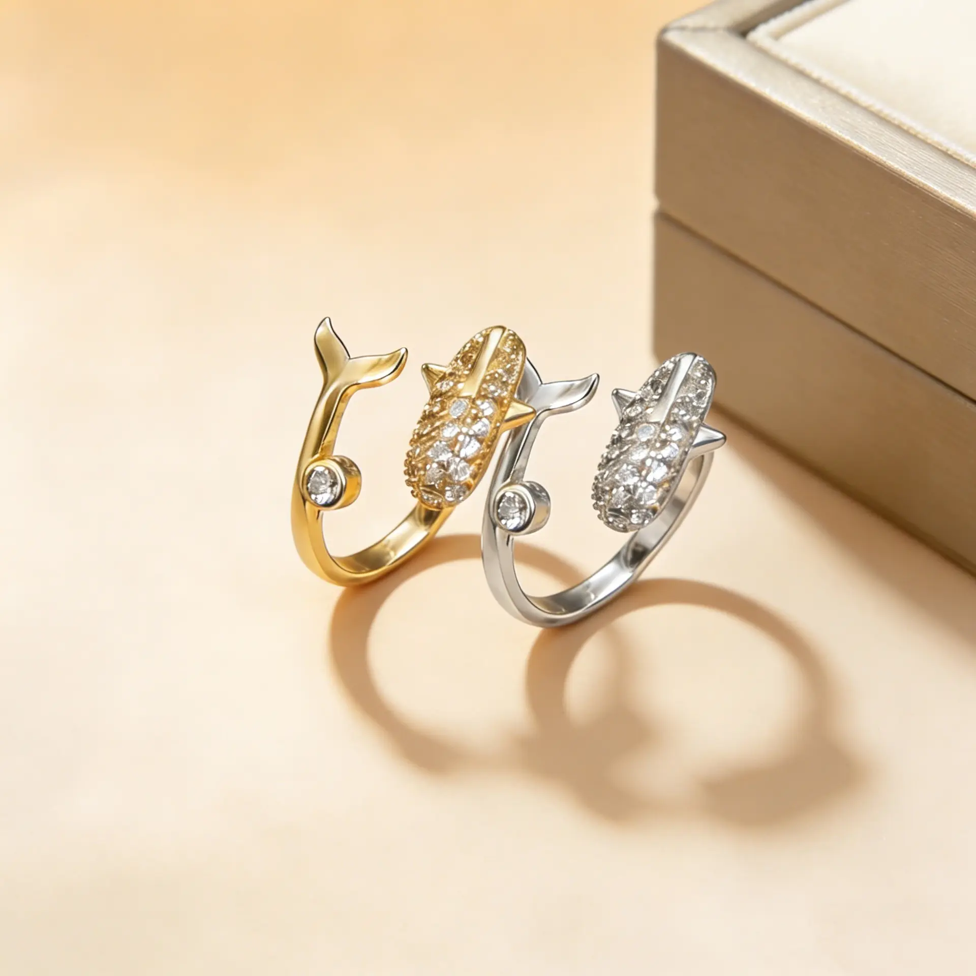 Creative Dolphin Play Ball Ring for Women, 18k Gold Plated, Trendy Fashion Korean Style, Personalized Open Ring, Ins Zircon Jewelry