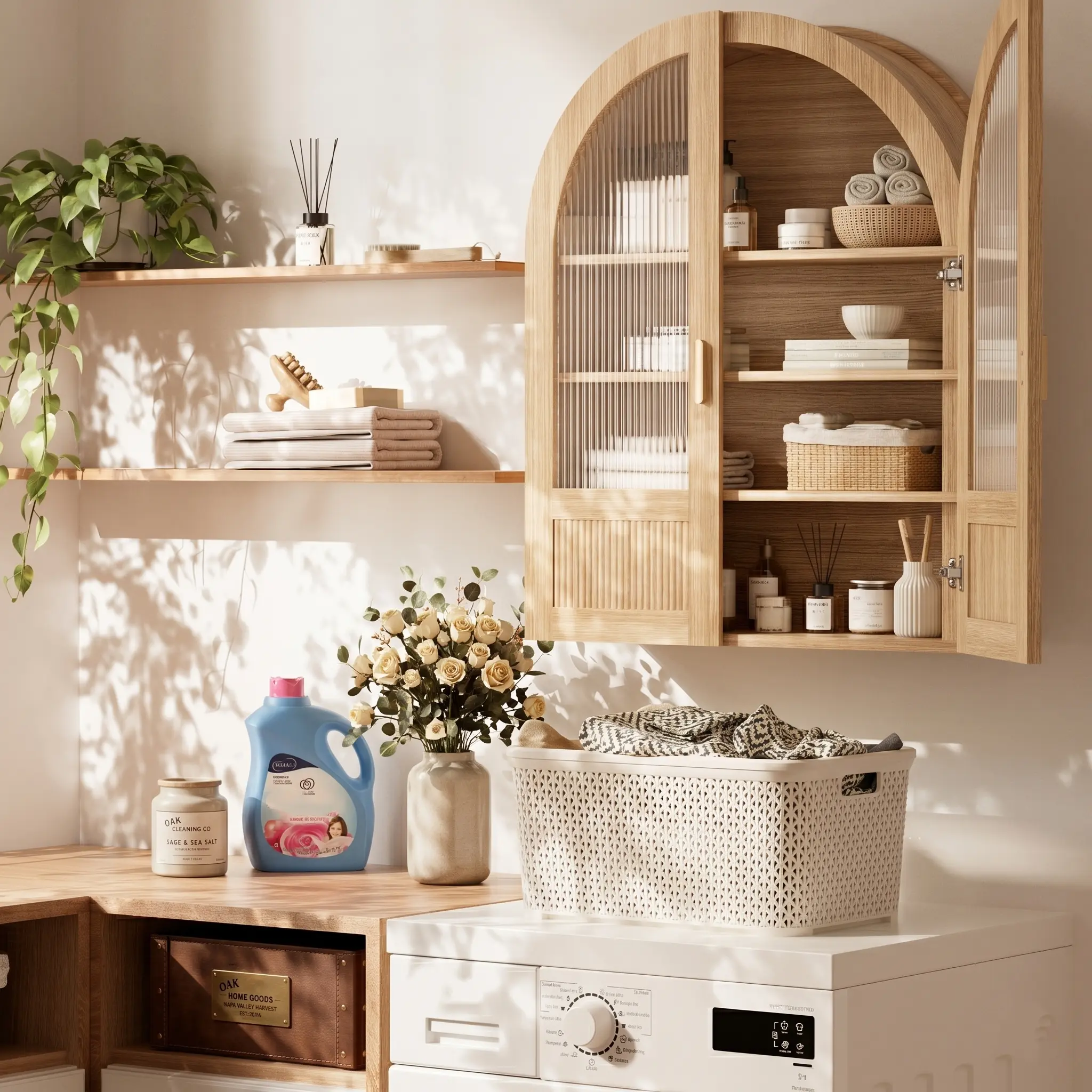 Aesthetic Arched Wall Storage Cabinet | Fluted Door Organizer for Bathroom & Kitchen | Boho Home Decor & Storage Hack