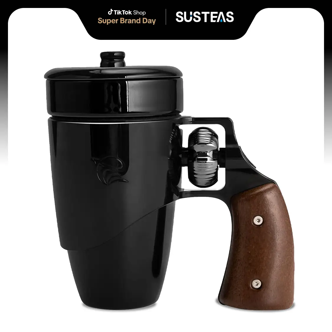 Pukomc Coffee Mug with Rotatable Wooden Handle, Ceramic Leak-Proof and Scalding-Proof Cup, 16 Ounces Beverage Drinkware Glass Reusable Reuse