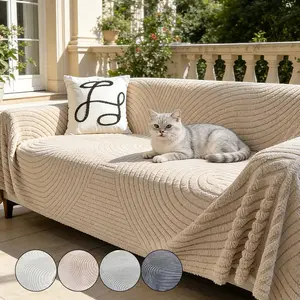 Pure Color Round Arc Simple Sofa Cover, Soft Comfortable Embroidered Fabric, Dustproof Scratch-Resistant Pet Friendly