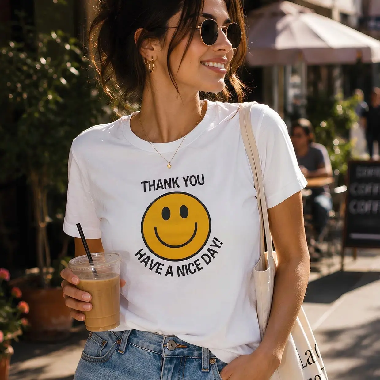 Olivera Thank You Shirt - Have A Nice Day T-Shirt - Smile Face Tee - Coffee lover shirt - Be Happy T-Shirt - Smile Face Tee Positivity Gift TTH