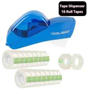 Handheld Automatic Tape Dispenser & Clear Adhesive Packaging Tape Set, 1pc Single-Hand Operation Tape Dispenser, 18pcs 20m/roll Long Packaging Tape